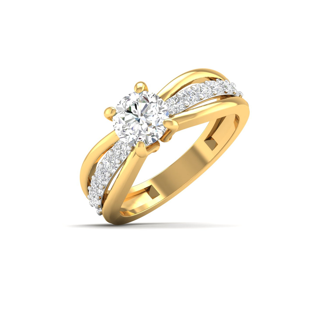 Engagement ring with a heart-cut diamond and a pave band