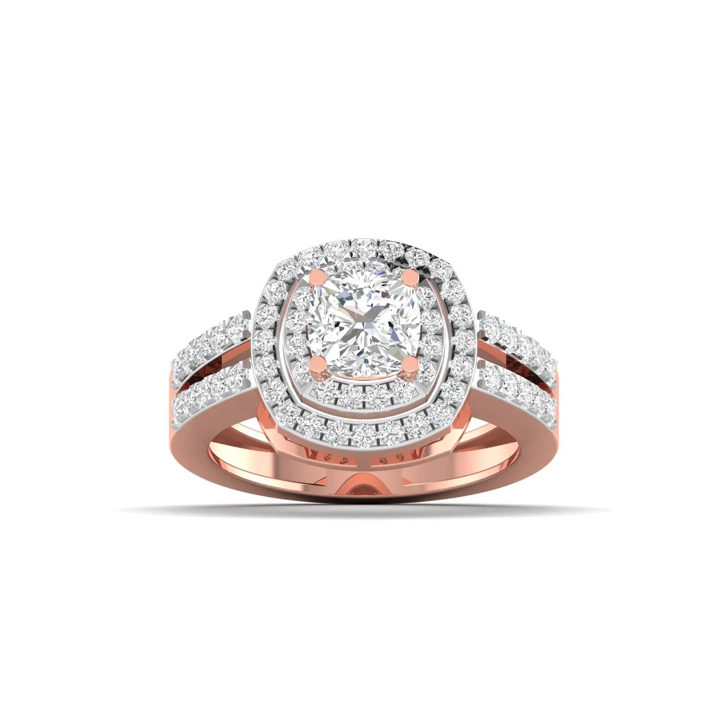 Cushion Cut Diamond Engagement Ring with Pave Band