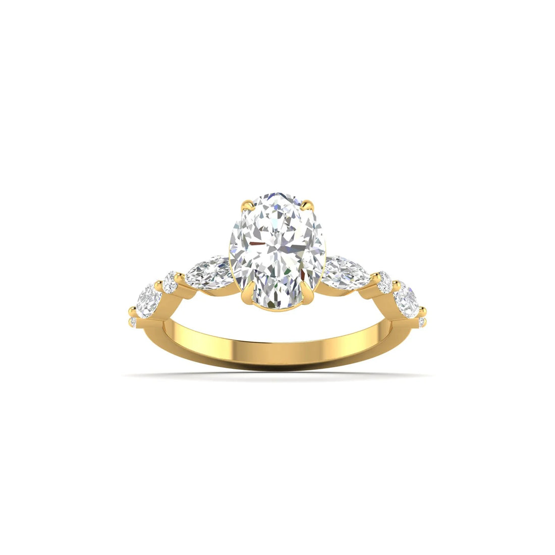 Unique Oval Diamond Ring with Side Stones for Engagement
