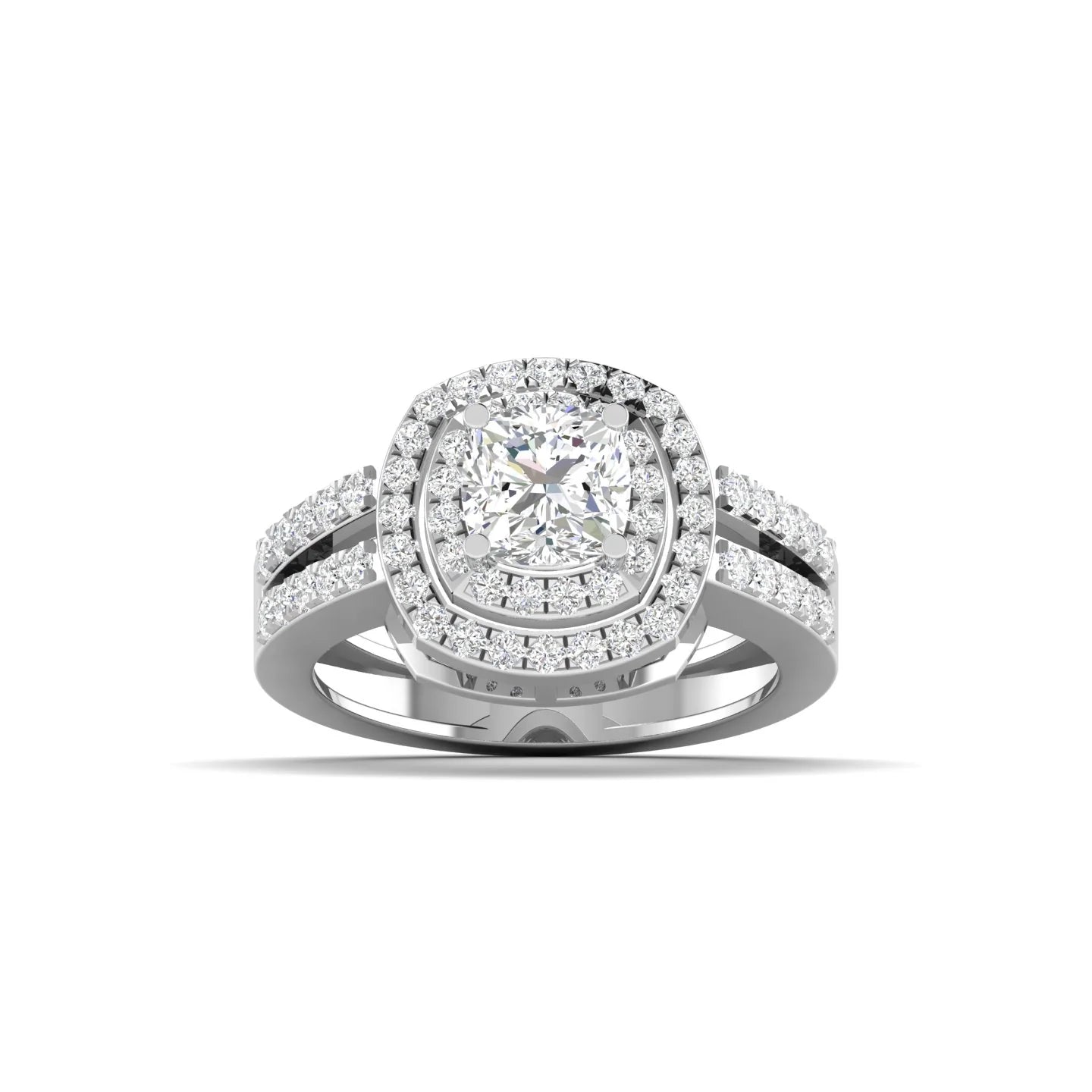Cushion Cut Diamond Engagement Ring with Pave Band
