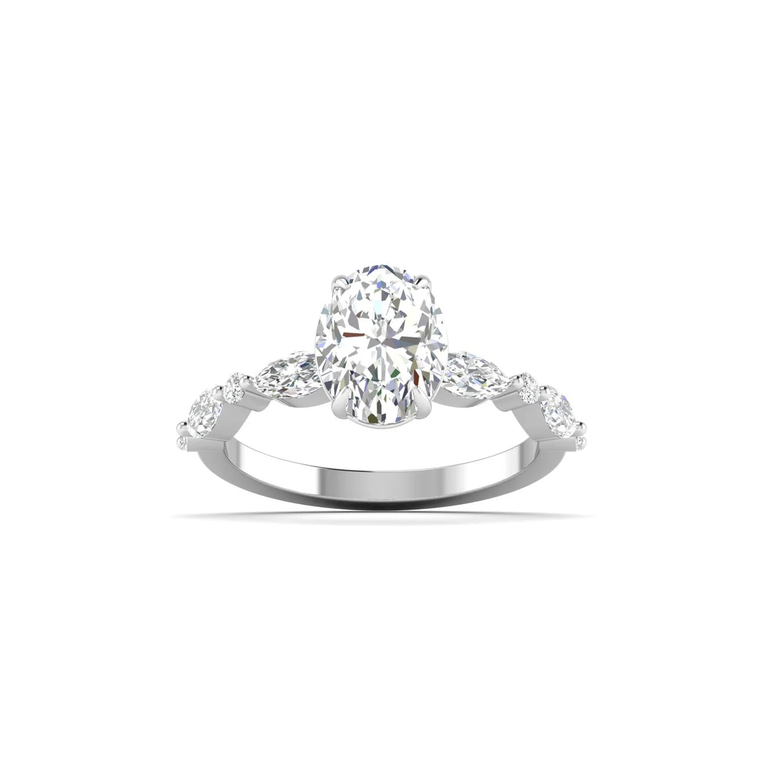 Unique Oval Diamond Ring with Side Stones for Engagement