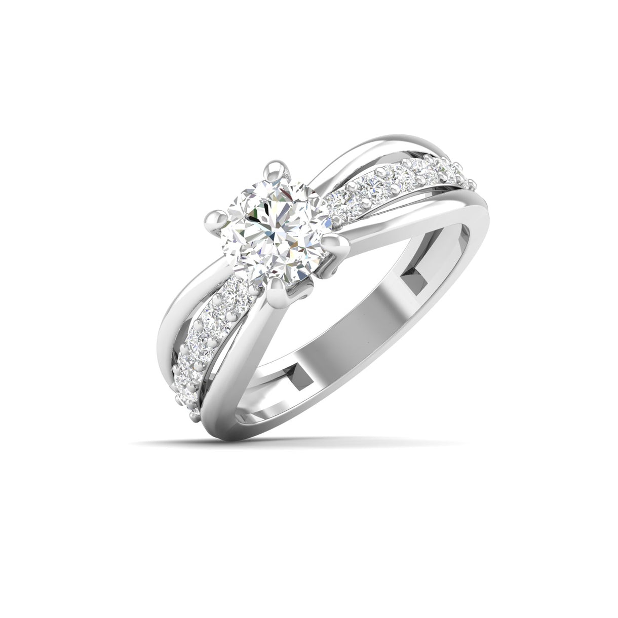 Engagement ring with a heart-cut diamond and a pave band