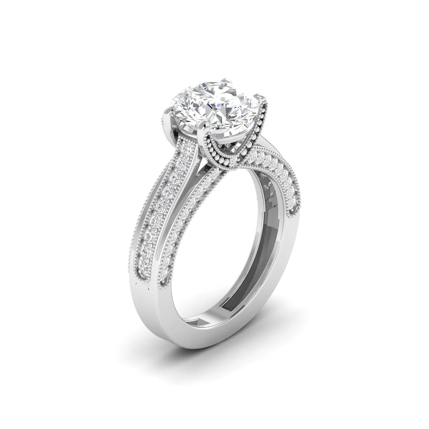 Classic Diamond Engagement Ring with Pave Band