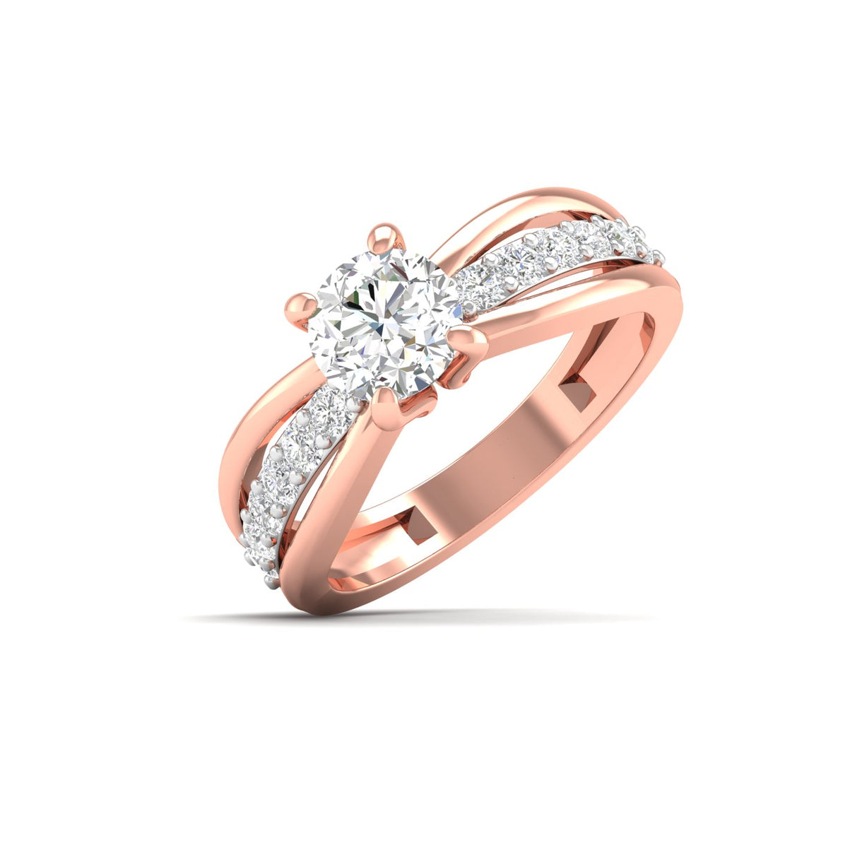 Engagement ring with a heart-cut diamond and a pave band