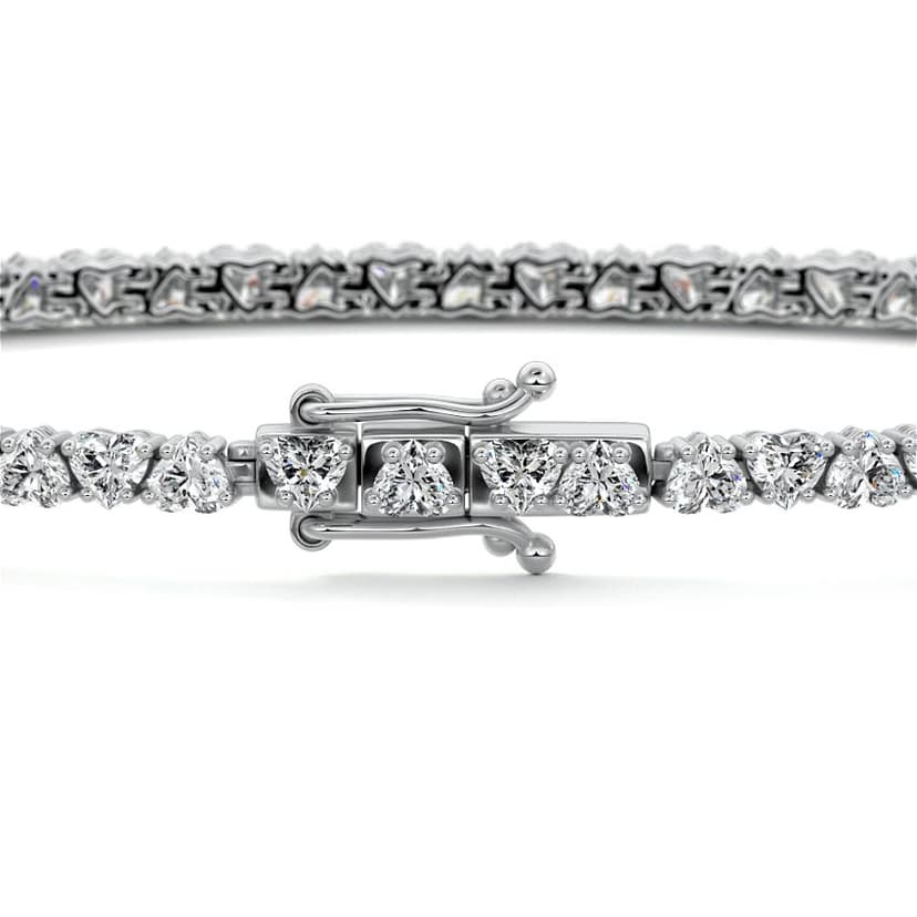 Four Prong Heart Diamond Tennis Bracelet