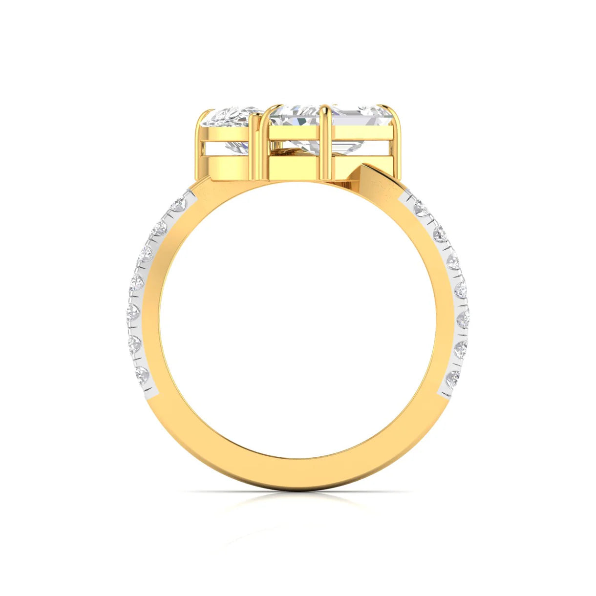 Twisted Ring with Pear and Emerald Cut Solitaire Diamonds