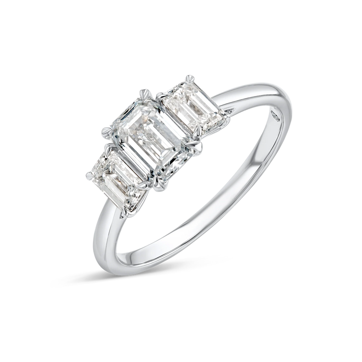 1 Carat Lab-grown Trilogy Engagement Ring - Emerald Diamond