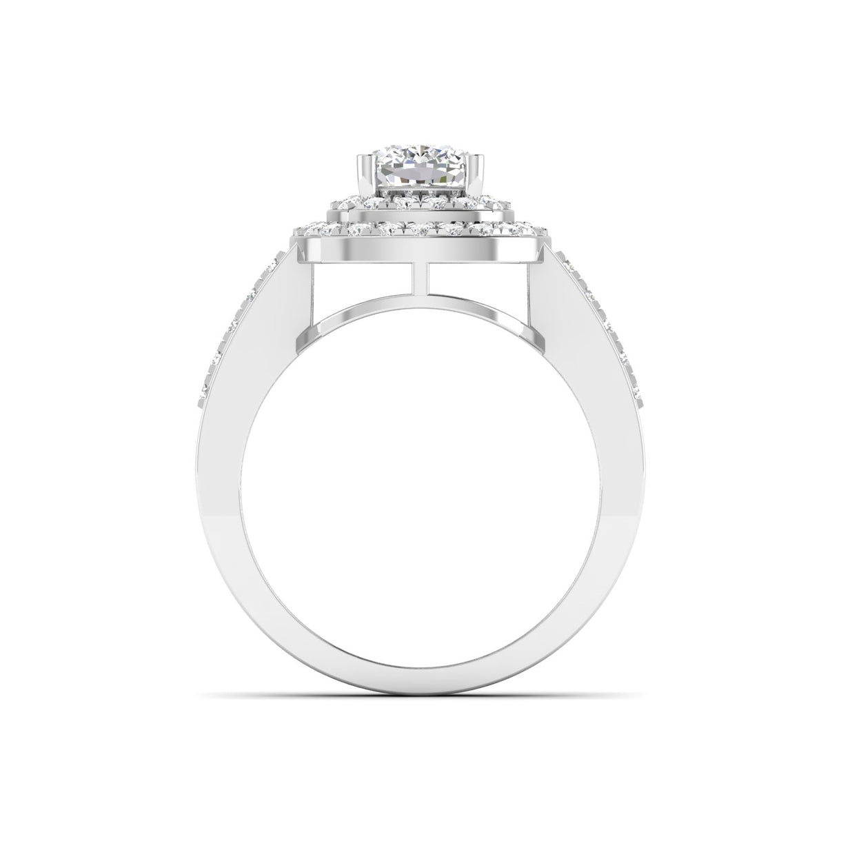 Engagement Ring with Cushion Cut Diamonds and Pave Band