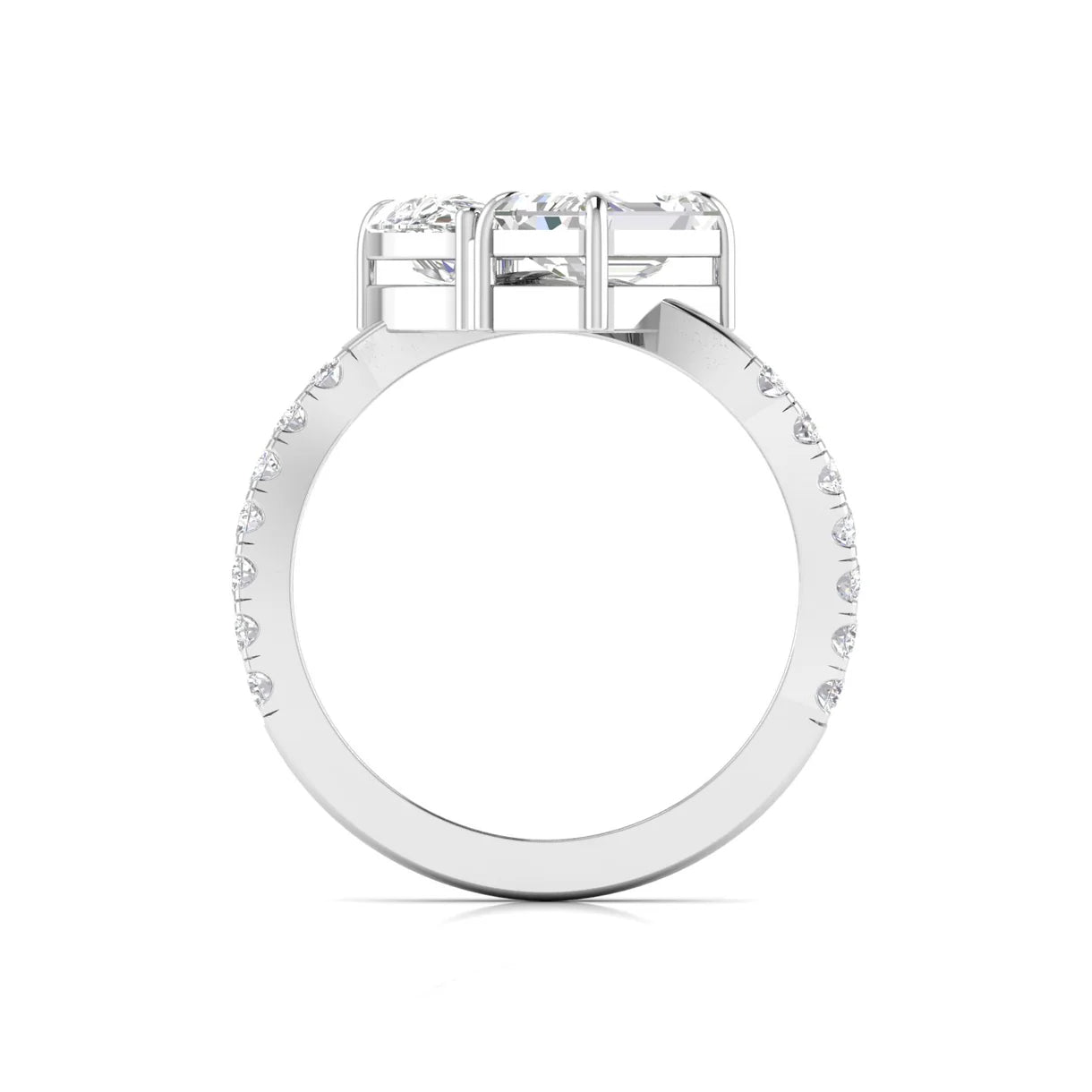 Twisted Ring with Pear and Emerald Cut Solitaire Diamonds