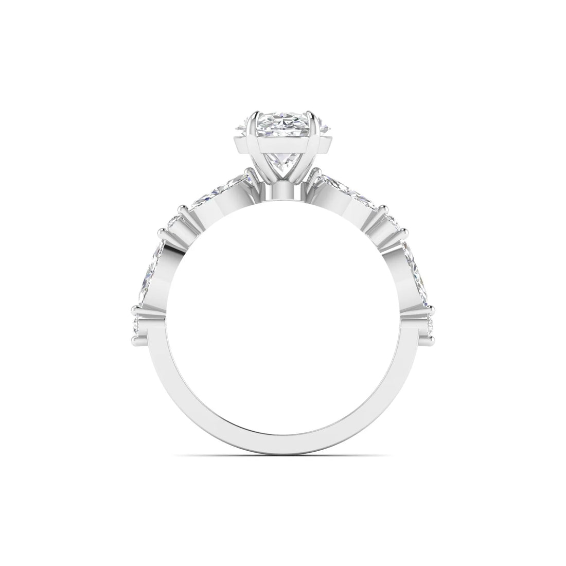 Unique Oval Diamond Ring with Side Stones for Engagement