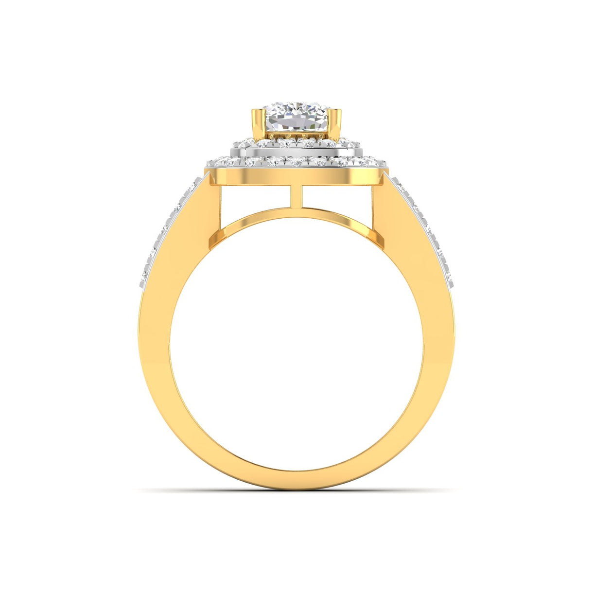Engagement Ring with Cushion Cut Diamonds and Pave Band