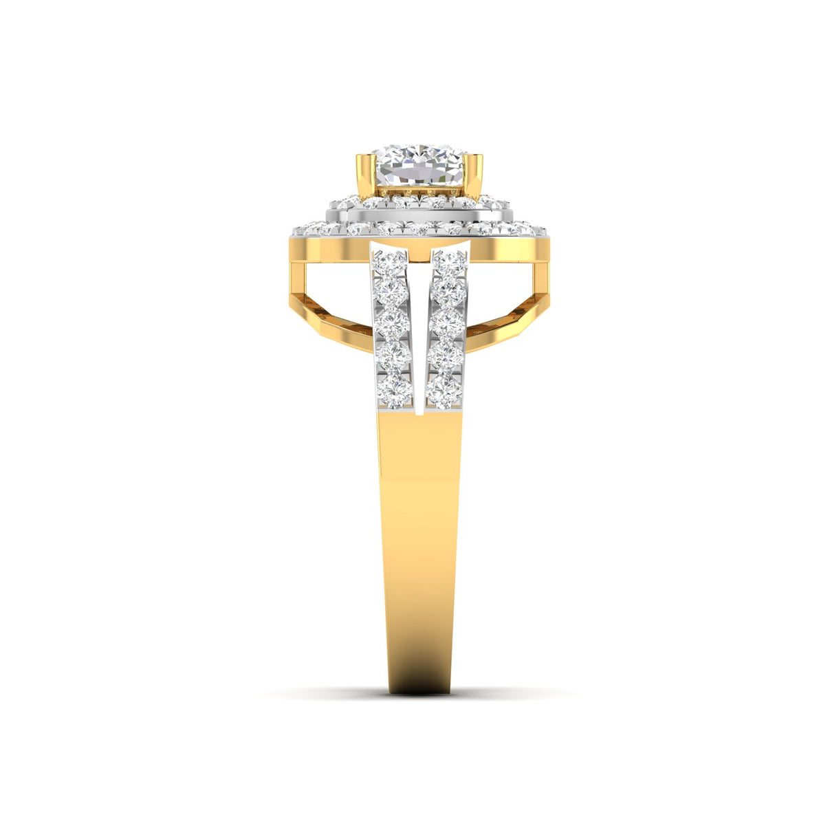 Engagement Ring with Cushion Cut Diamonds and Pave Band