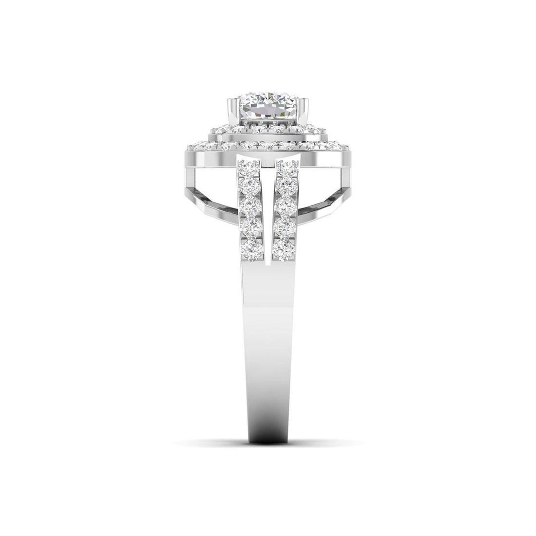 Engagement Ring with Cushion Cut Diamonds and Pave Band