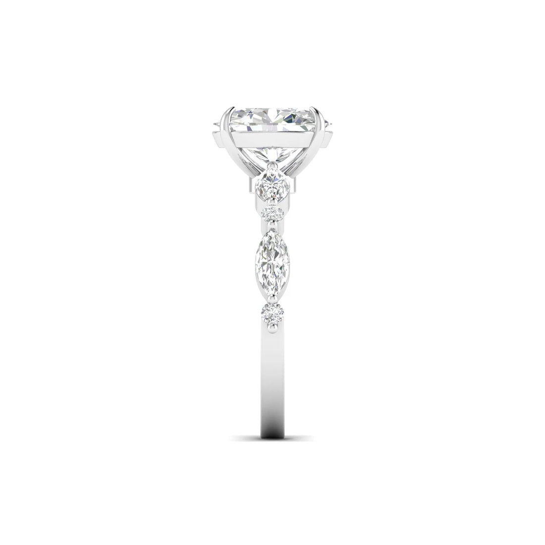 Unique Oval Diamond Ring with Side Stones for Engagement