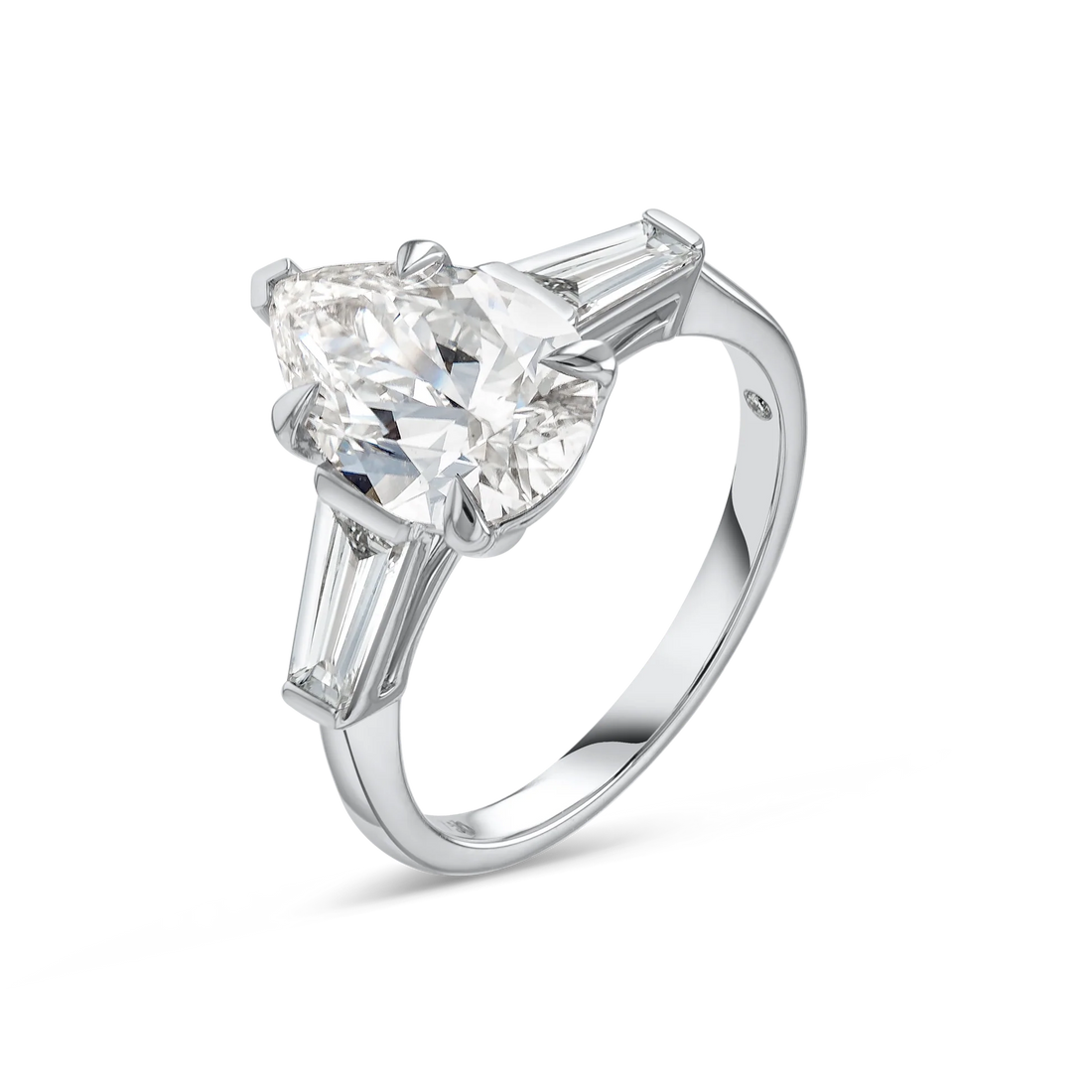2 Carat Baguette Trilogy Engagement Ring - Pear Diamond
