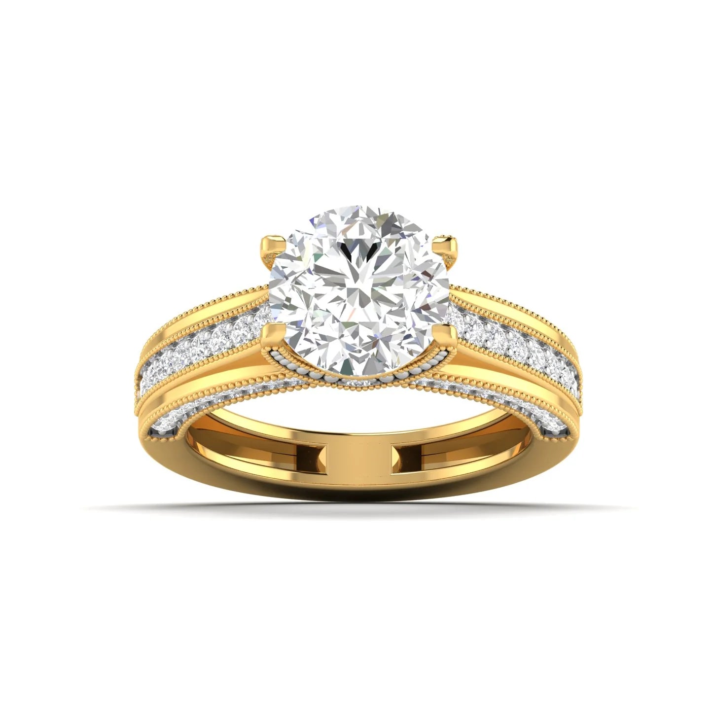 Classic Diamond Engagement Ring with Pave Band