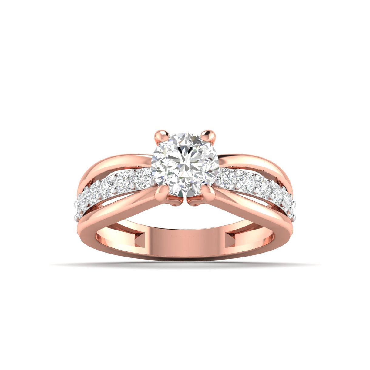 Engagement ring with a heart-cut diamond and a pave band