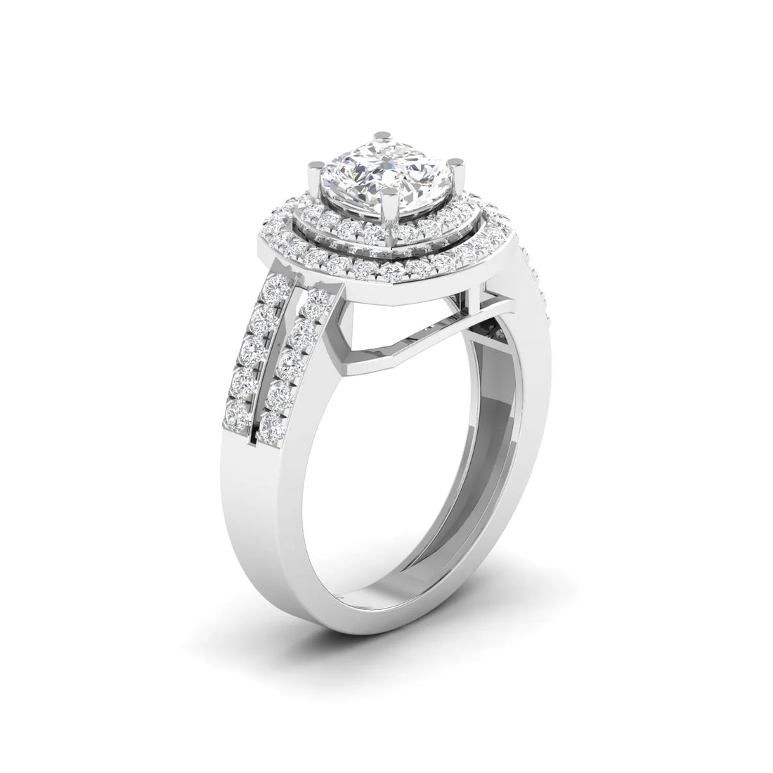 Cushion Cut Diamond Engagement Ring with Pave Band