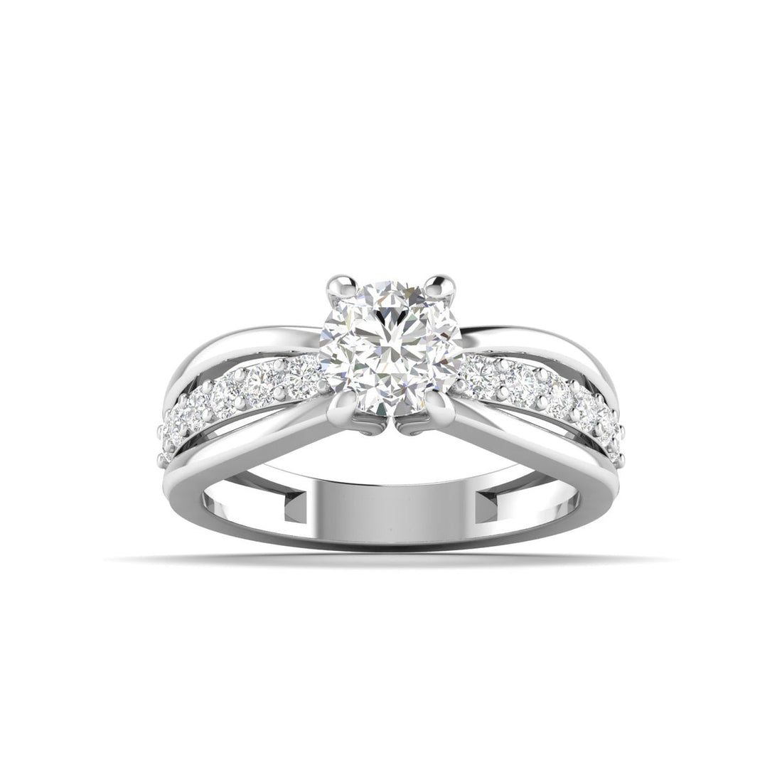 Engagement ring with a heart-cut diamond and a pave band