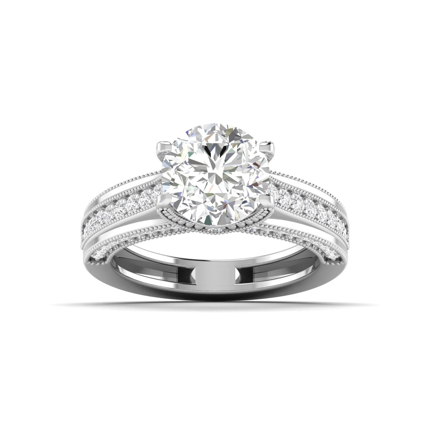 Classic Diamond Engagement Ring with Pave Band