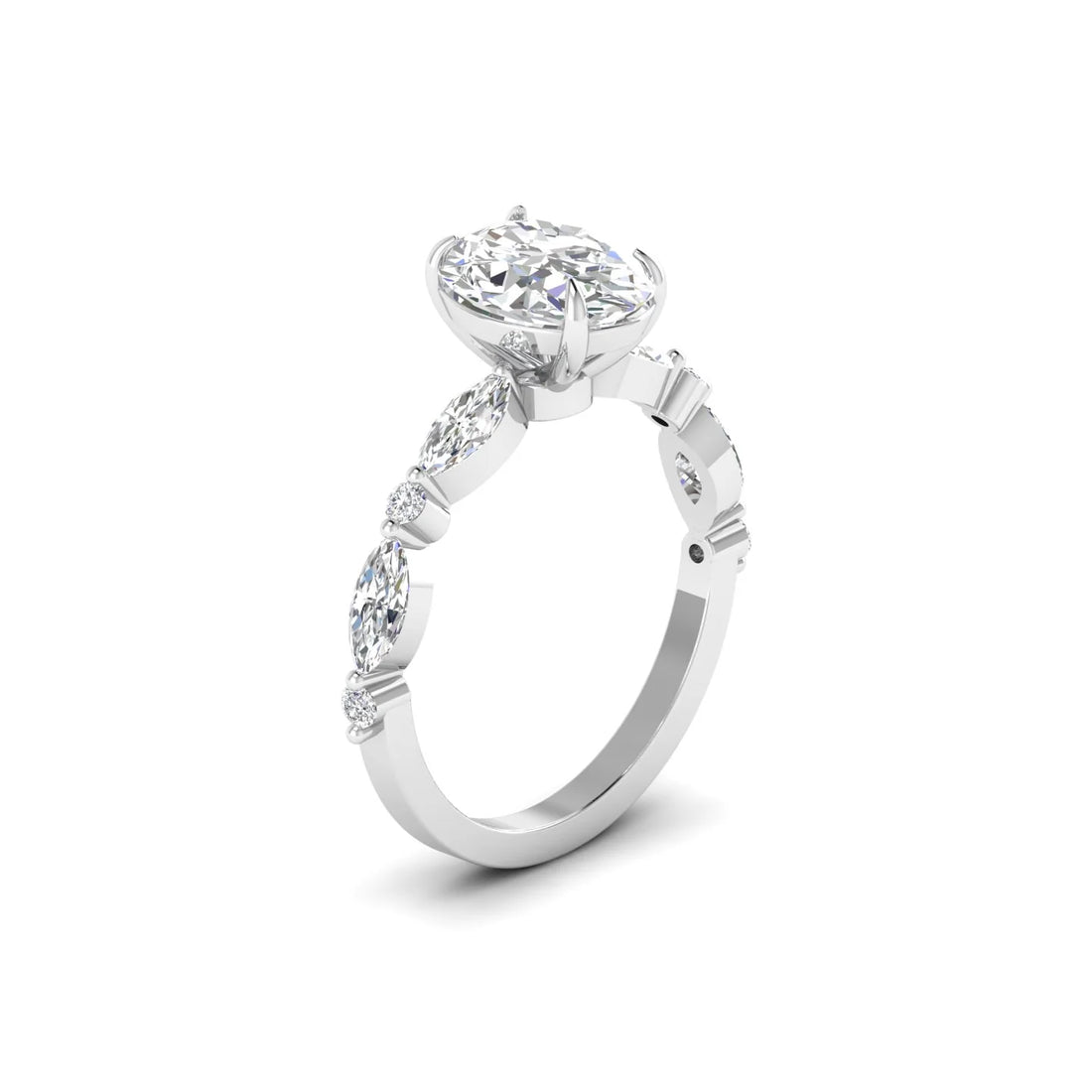 Unique Oval Diamond Ring with Side Stones for Engagement