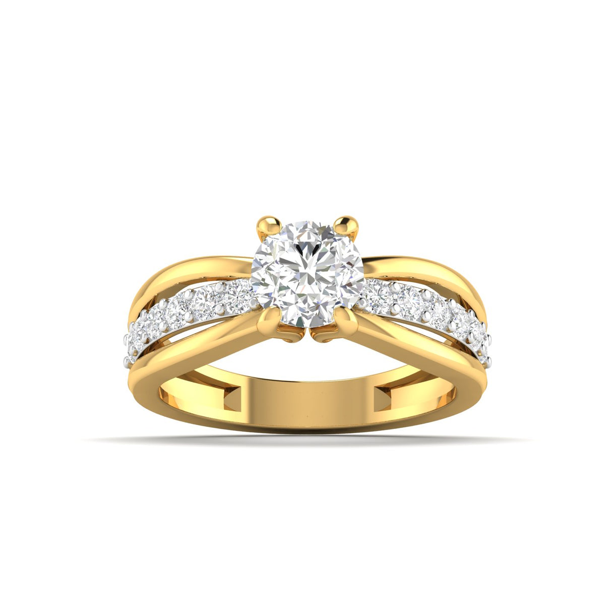 Engagement ring with a heart-cut diamond and a pave band