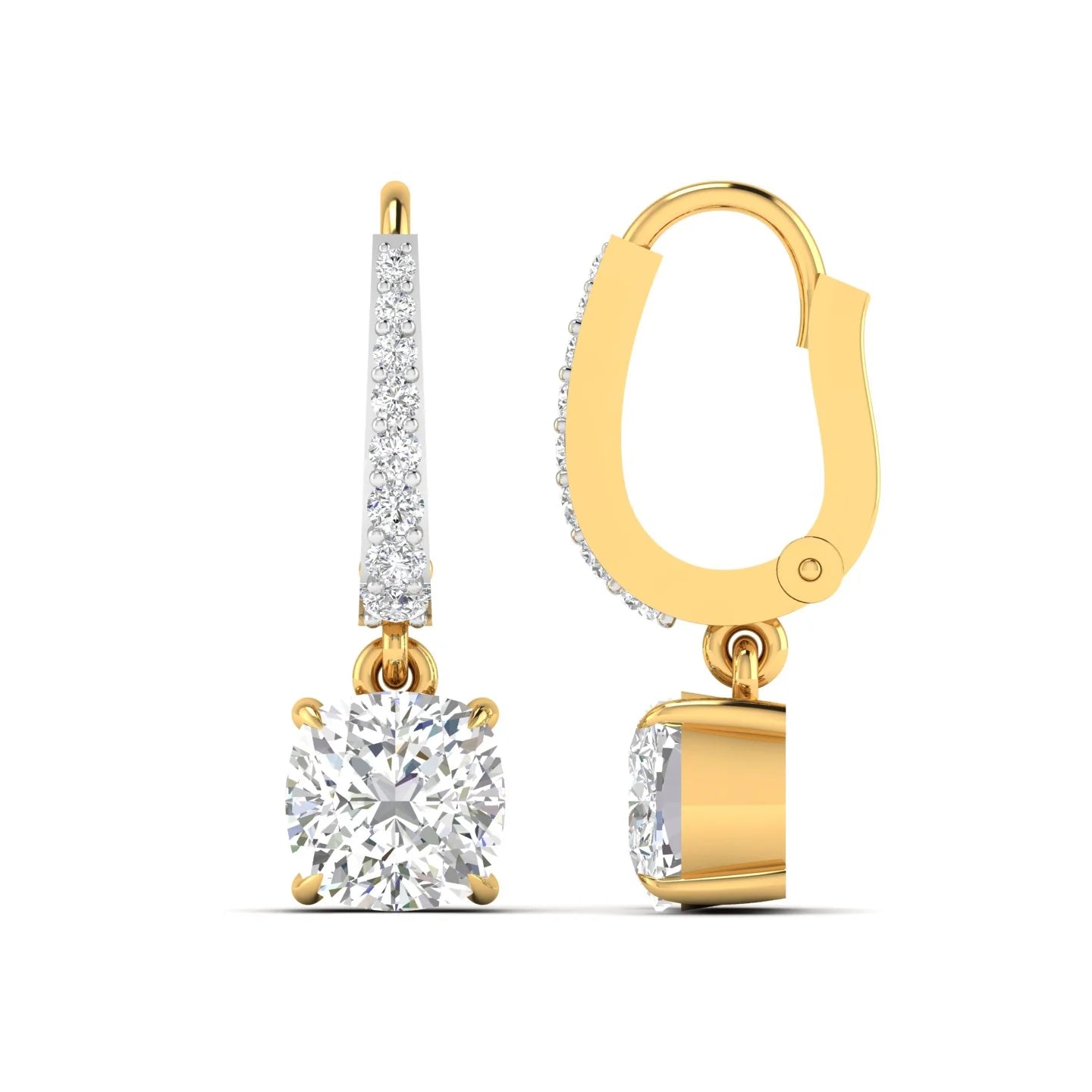 Square Cushion Diamond Dangle Earrings