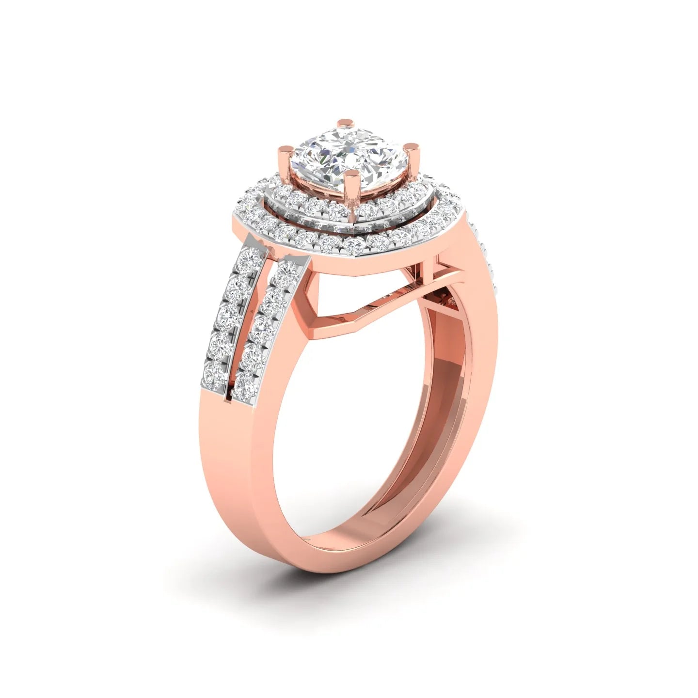 Cushion Cut Diamond Engagement Ring with Pave Band
