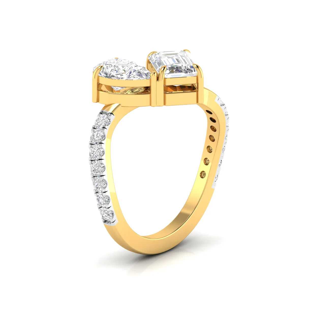 Twisted Ring with Pear and Emerald Cut Solitaire Diamonds