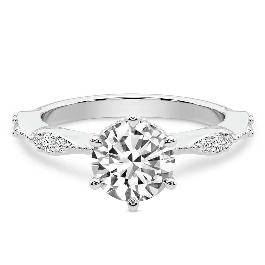 Theodora Six Prong Side Stone Lab Diamond Ring