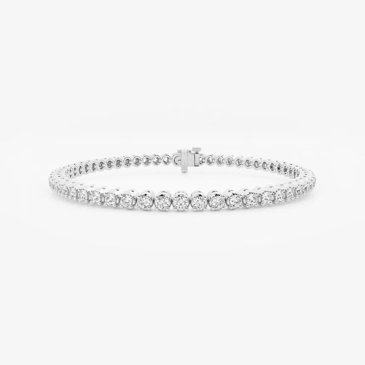 3-inch Round, lab-grown diamond, four-prong tennis bracelet