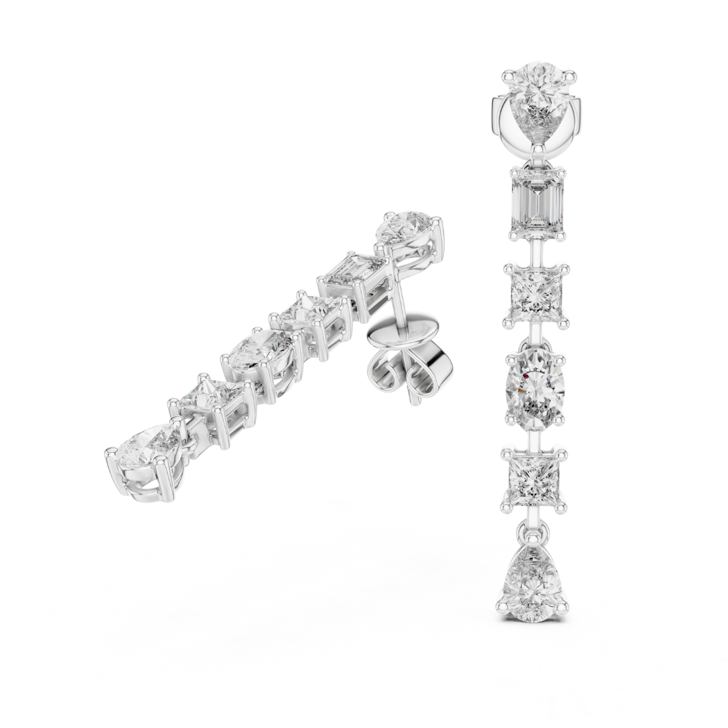 Multi-Cut Vertical Diamond Drop Earrings
