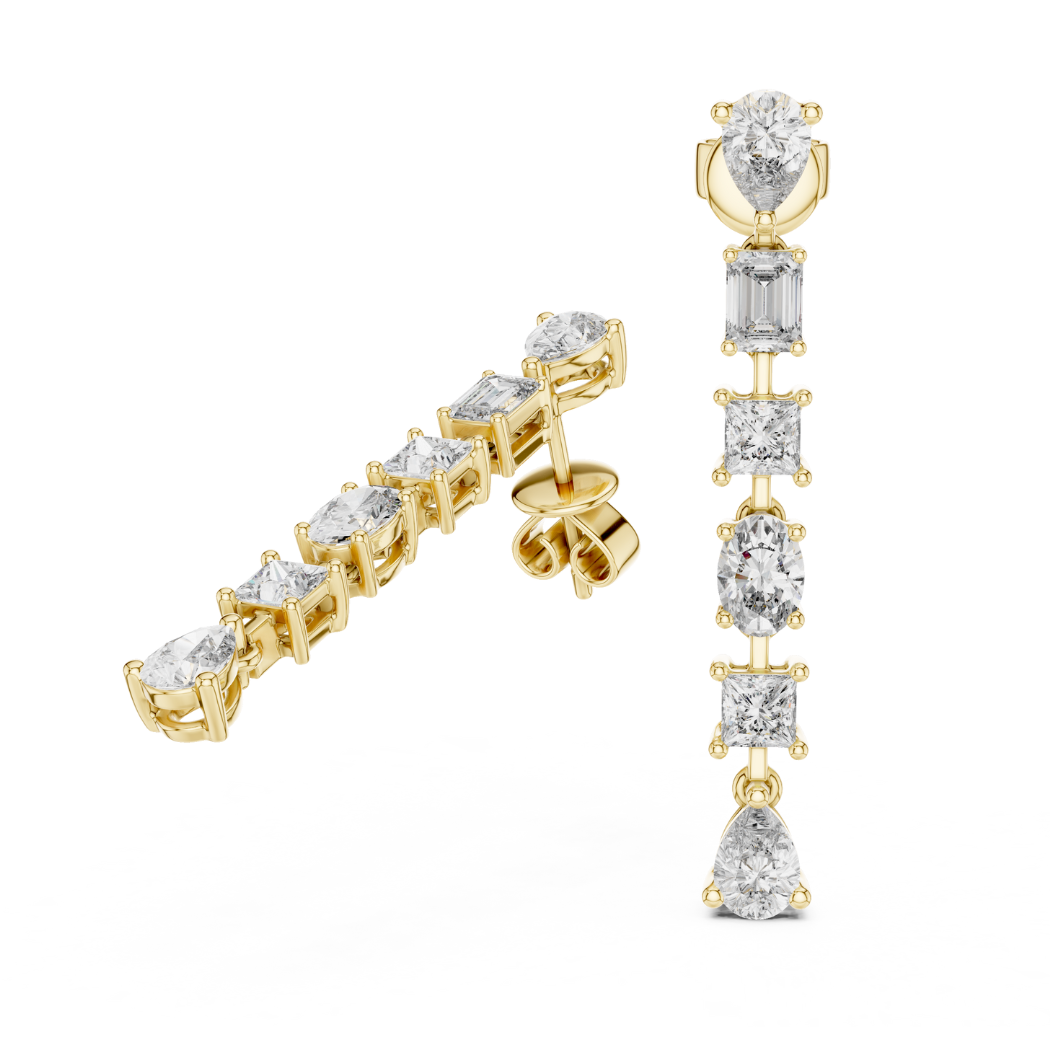 Multi-Cut Vertical Diamond Drop Earrings