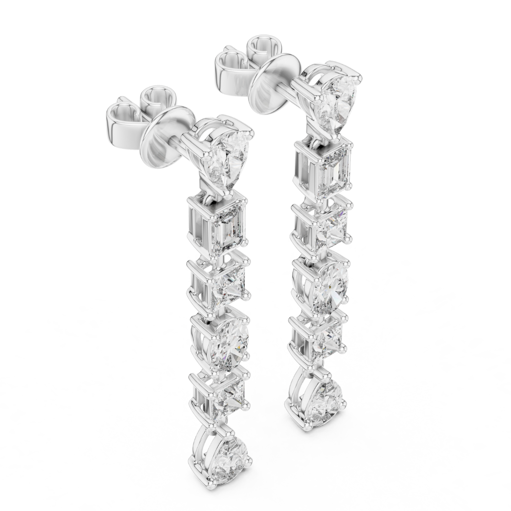 Multi-Cut Vertical Diamond Drop Earrings