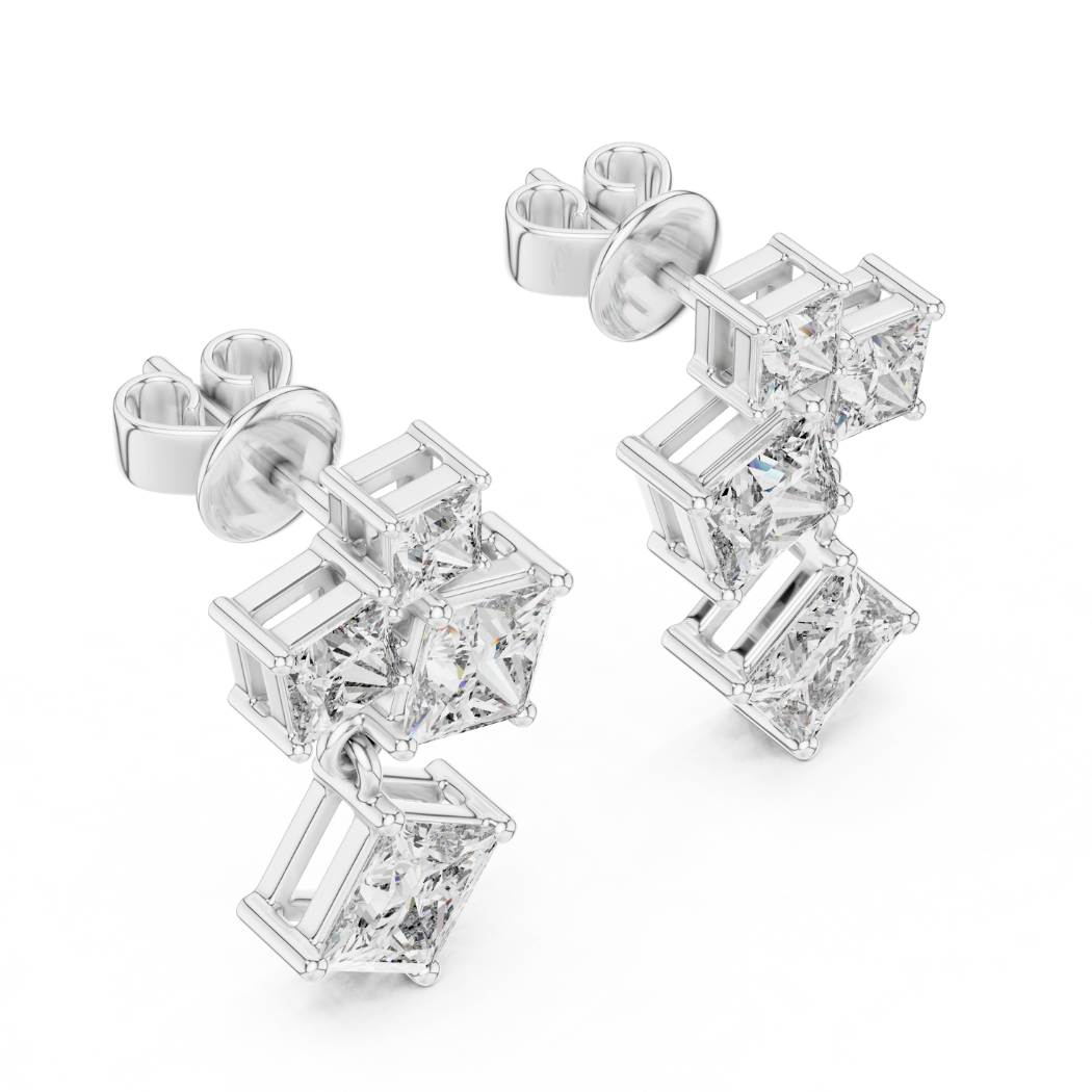 Geometric Radiance Princess Cut Dangle Earrings