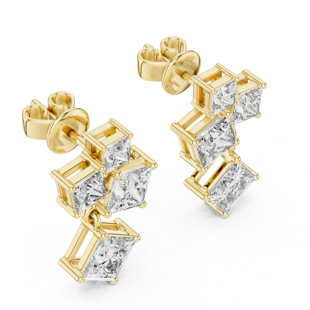 Geometric Radiance Princess Cut Dangle Earrings