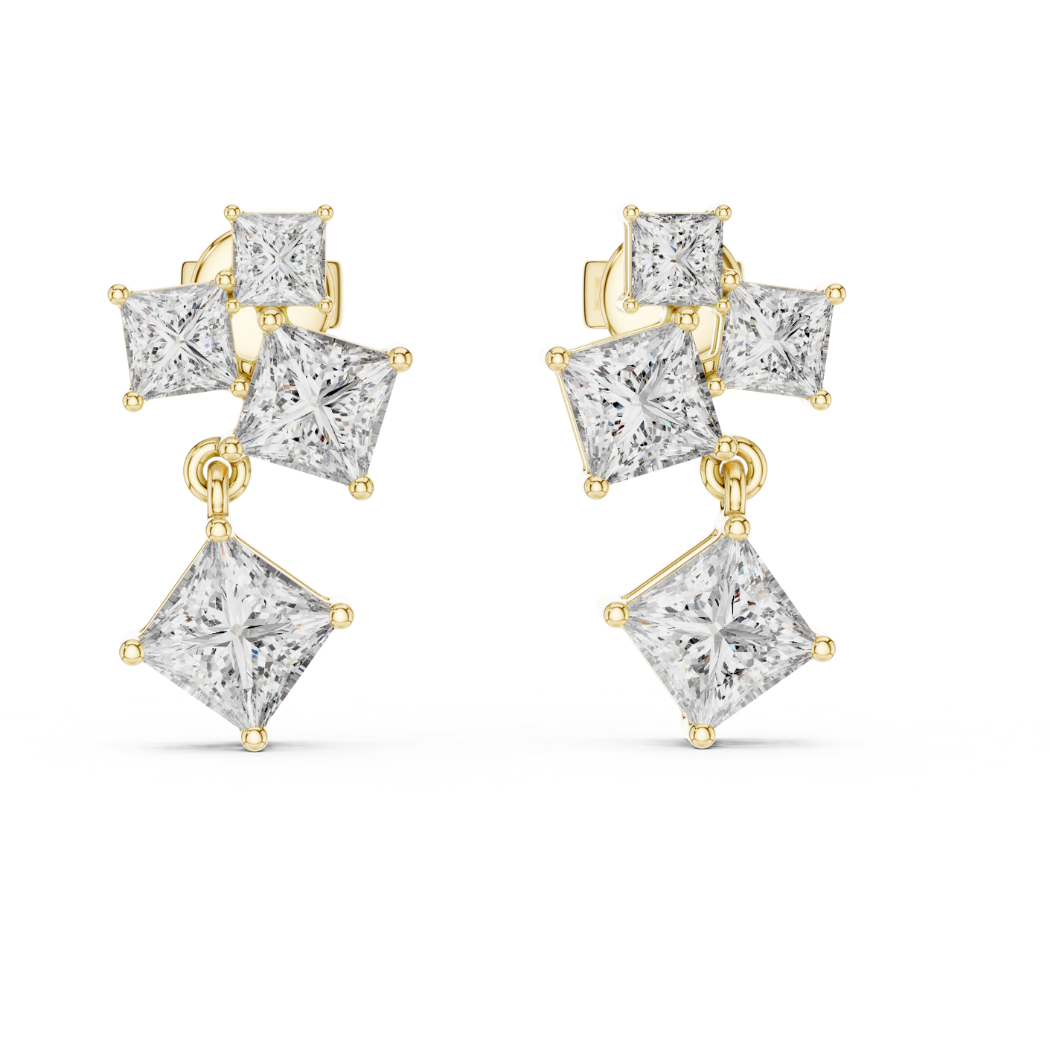 Geometric Radiance Princess Cut Dangle Earrings