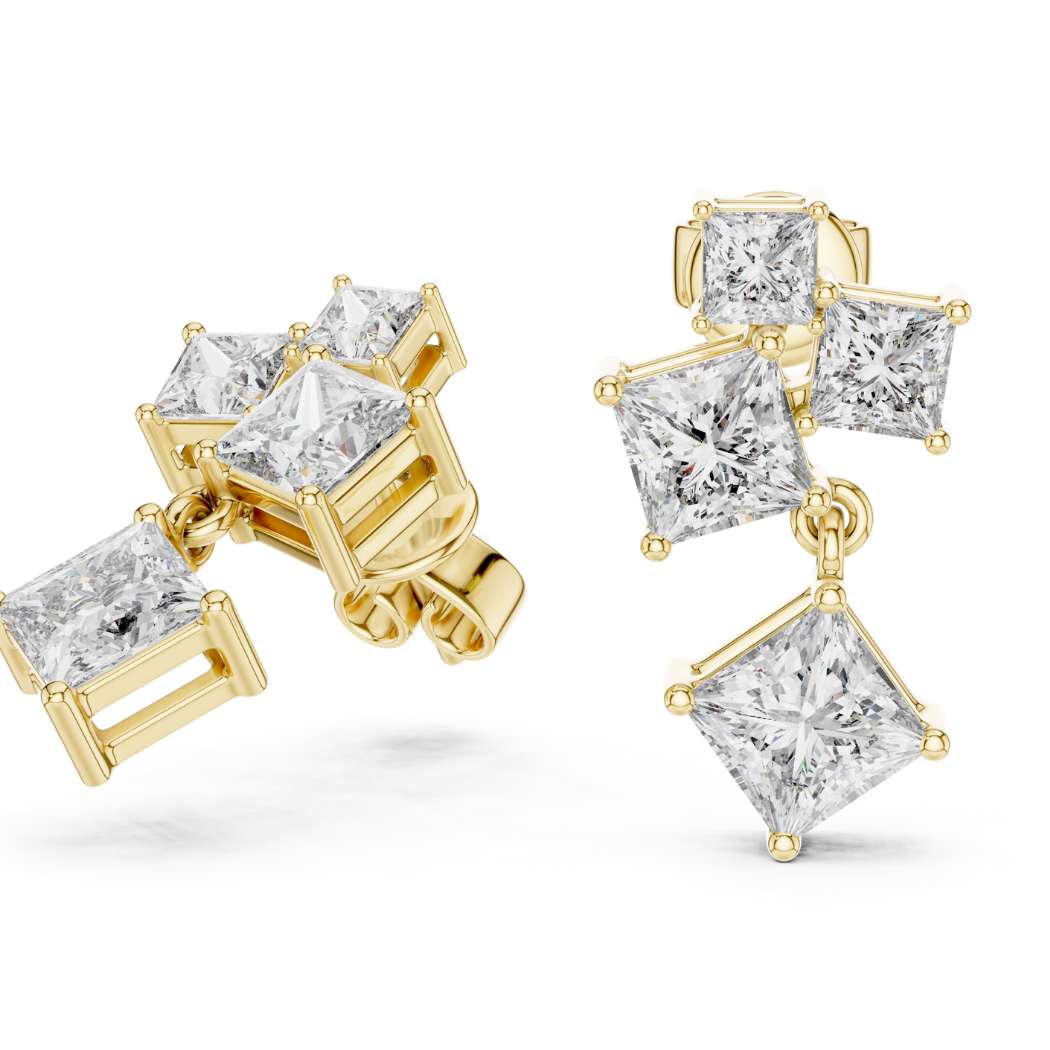 Geometric Radiance Princess Cut Dangle Earrings