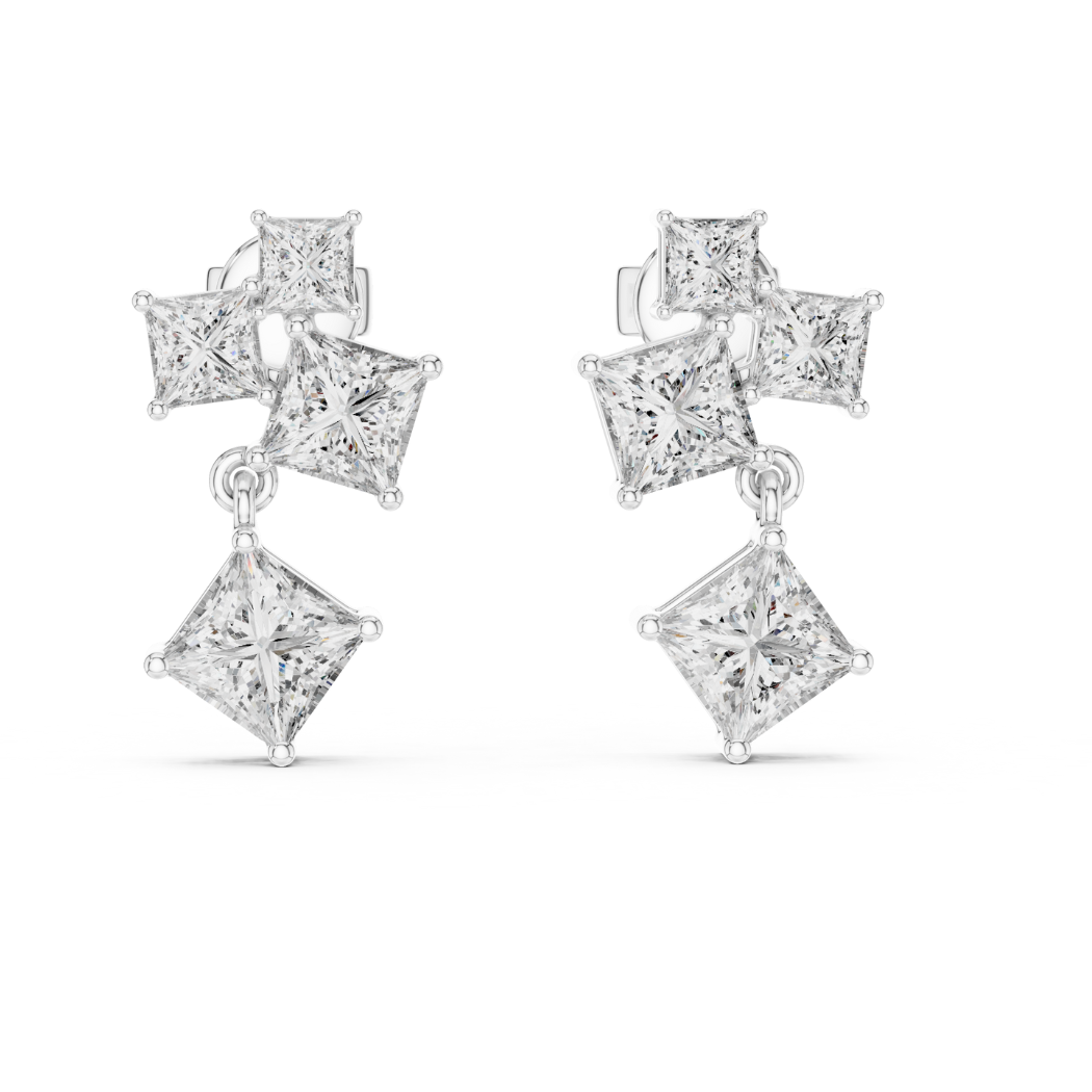 Geometric Radiance Princess Cut Dangle Earrings