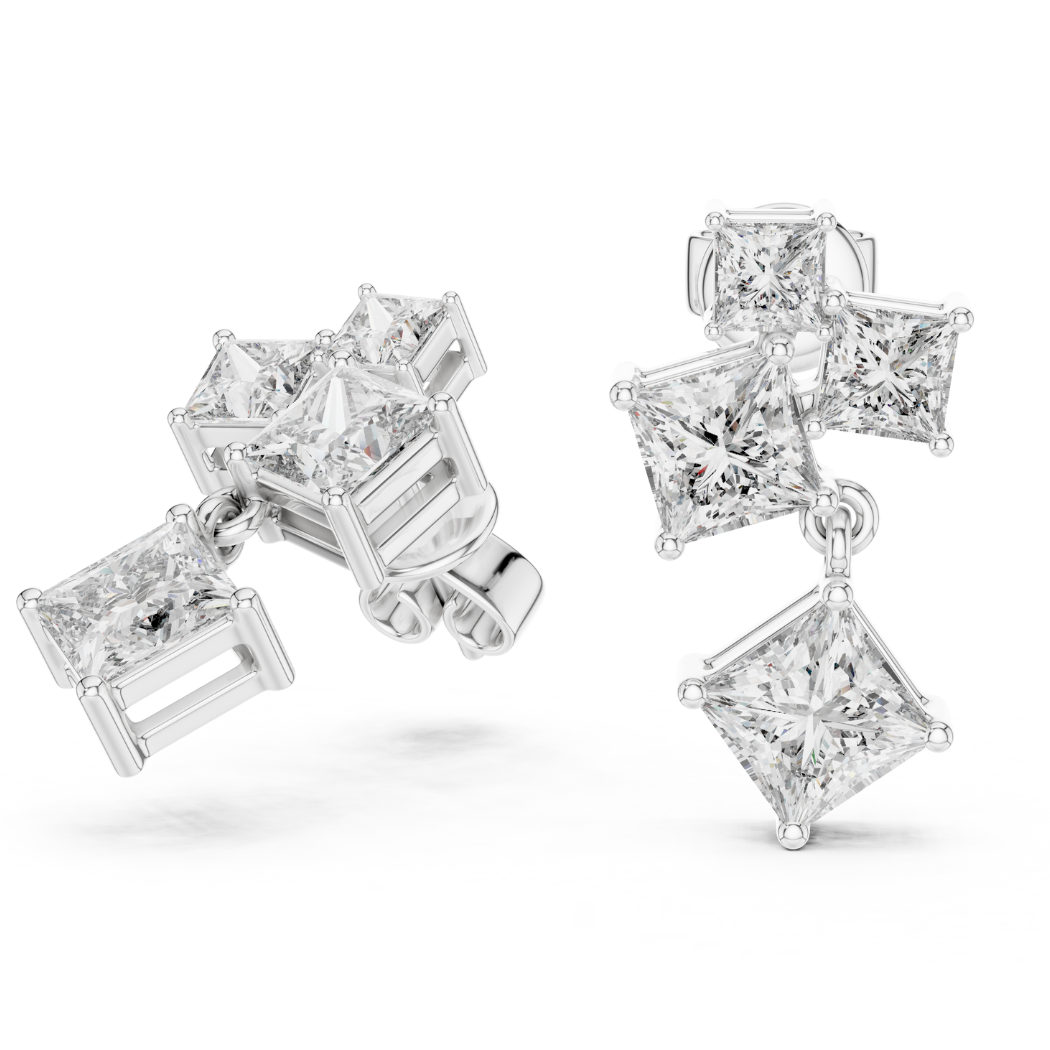 Geometric Radiance Princess Cut Dangle Earrings