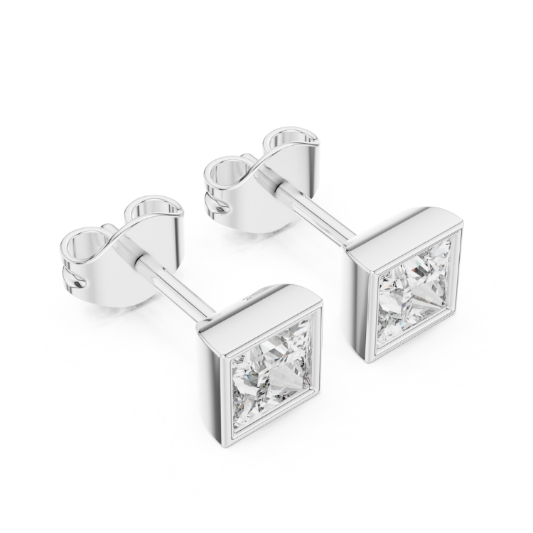Modern Princess-Cut Diamond Stud Earrings