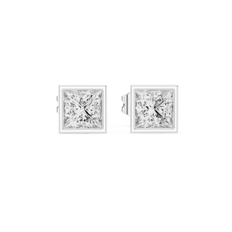 Modern Princess-Cut Diamond Stud Earrings