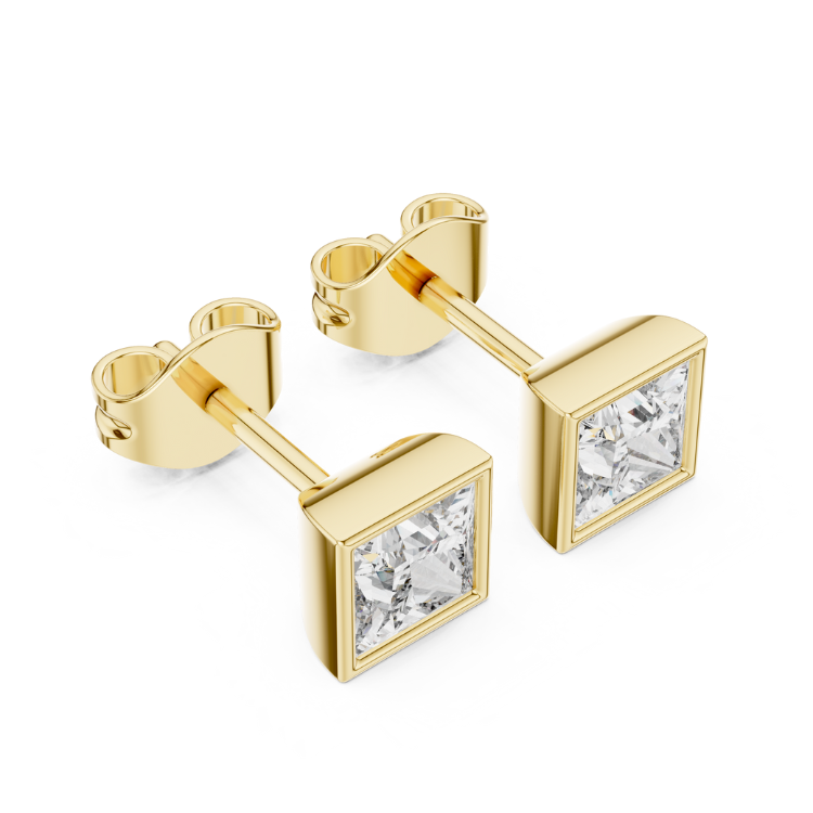 Modern Princess-Cut Diamond Stud Earrings