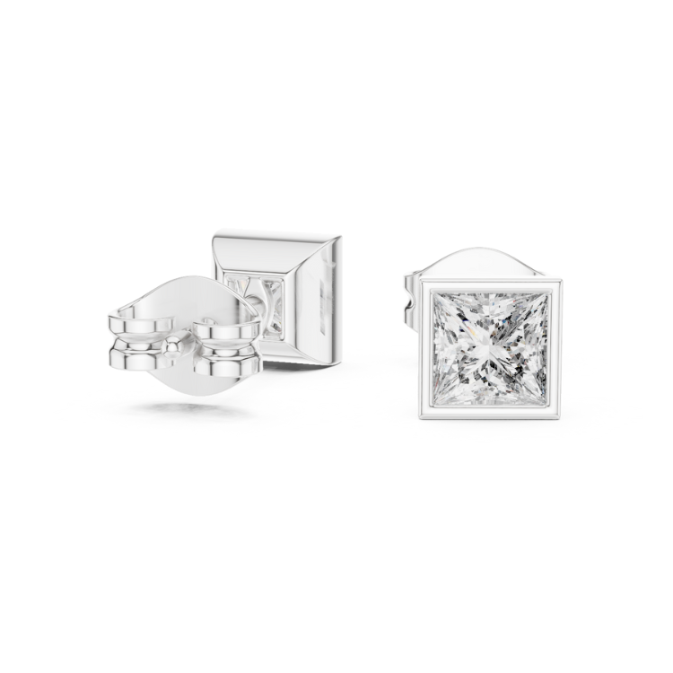 Modern Princess-Cut Diamond Stud Earrings