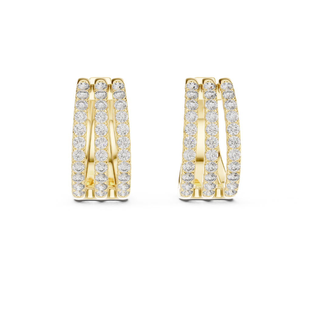 Triple Row Diamond Huggie Hoop Earrings