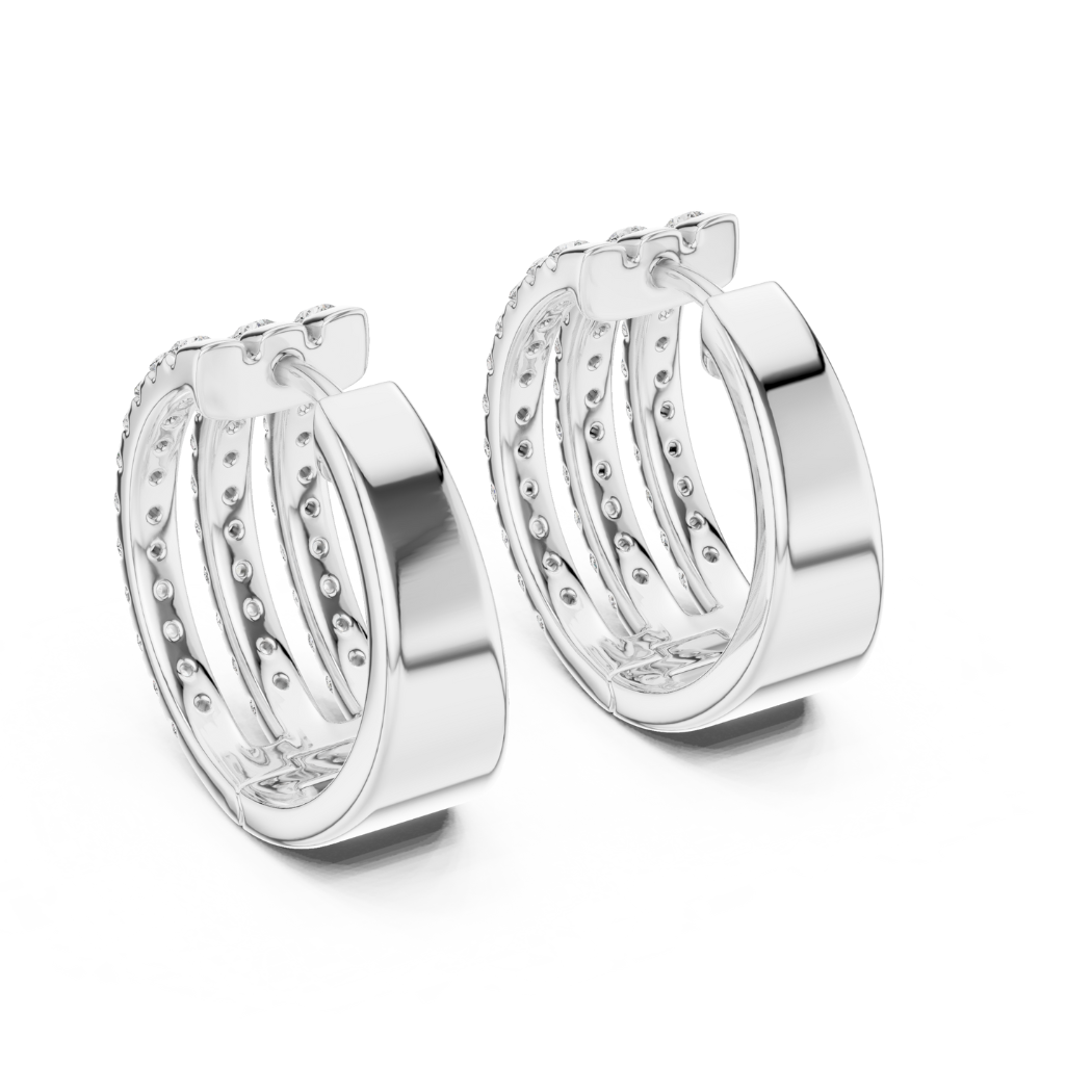Triple Row Diamond Huggie Hoop Earrings