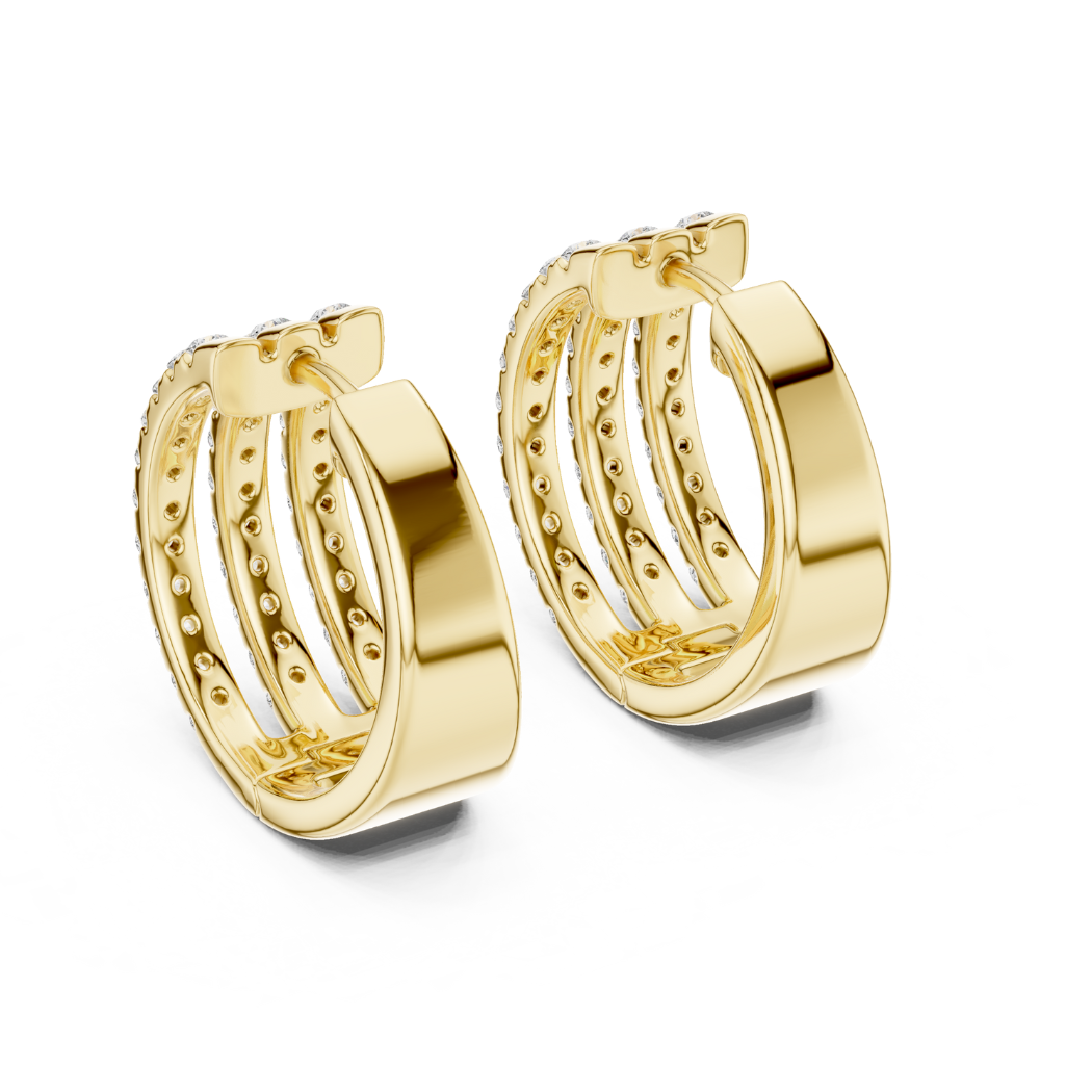 Triple Row Diamond Huggie Hoop Earrings