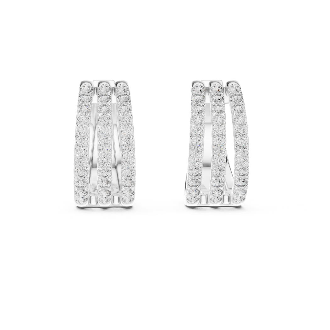 Triple Row Diamond Huggie Hoop Earrings