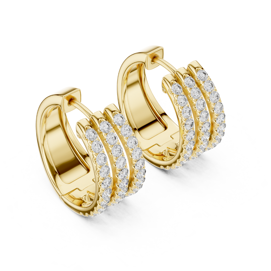 Triple Row Diamond Huggie Hoop Earrings