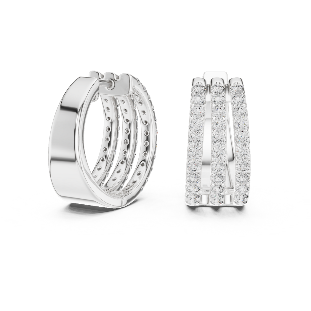 Triple Row Diamond Huggie Hoop Earrings